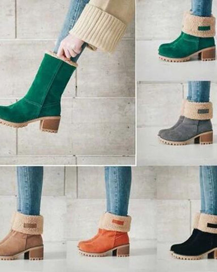 Women's Chunky Heel Round Toe Snow Boots - Keilini