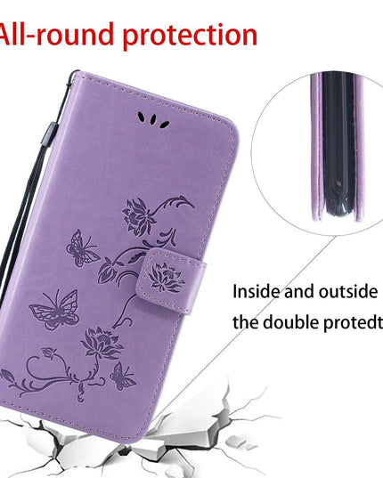 Imprint Butterfly Flower Leather Mobile Phone Case for iPhone 12Mini - Libiyi