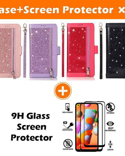 Bling Wallet Case with Wrist Strap for Samsung A12 - Libiyi