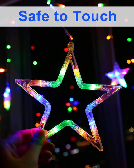 LED Star Curtain Lights 12 Stars 8 Modes Christmas String Lights - Libiyi